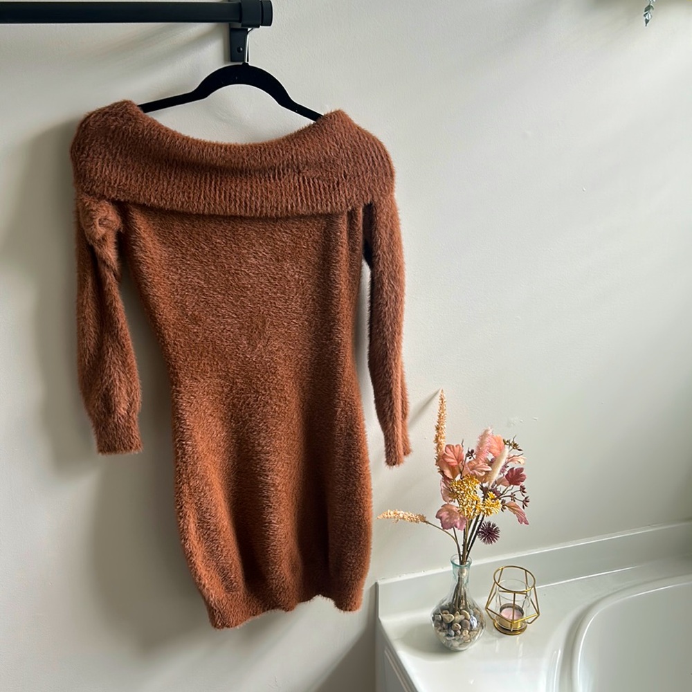 Brown over the shoulder long sleeve dress - NWT SMALL